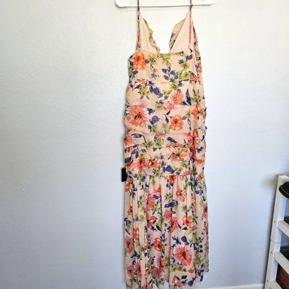 NWT Lulus | Stunning Soiree Blush Pink Floral Print Ruched Midi Dress Womens XL - Picture 10 of 10